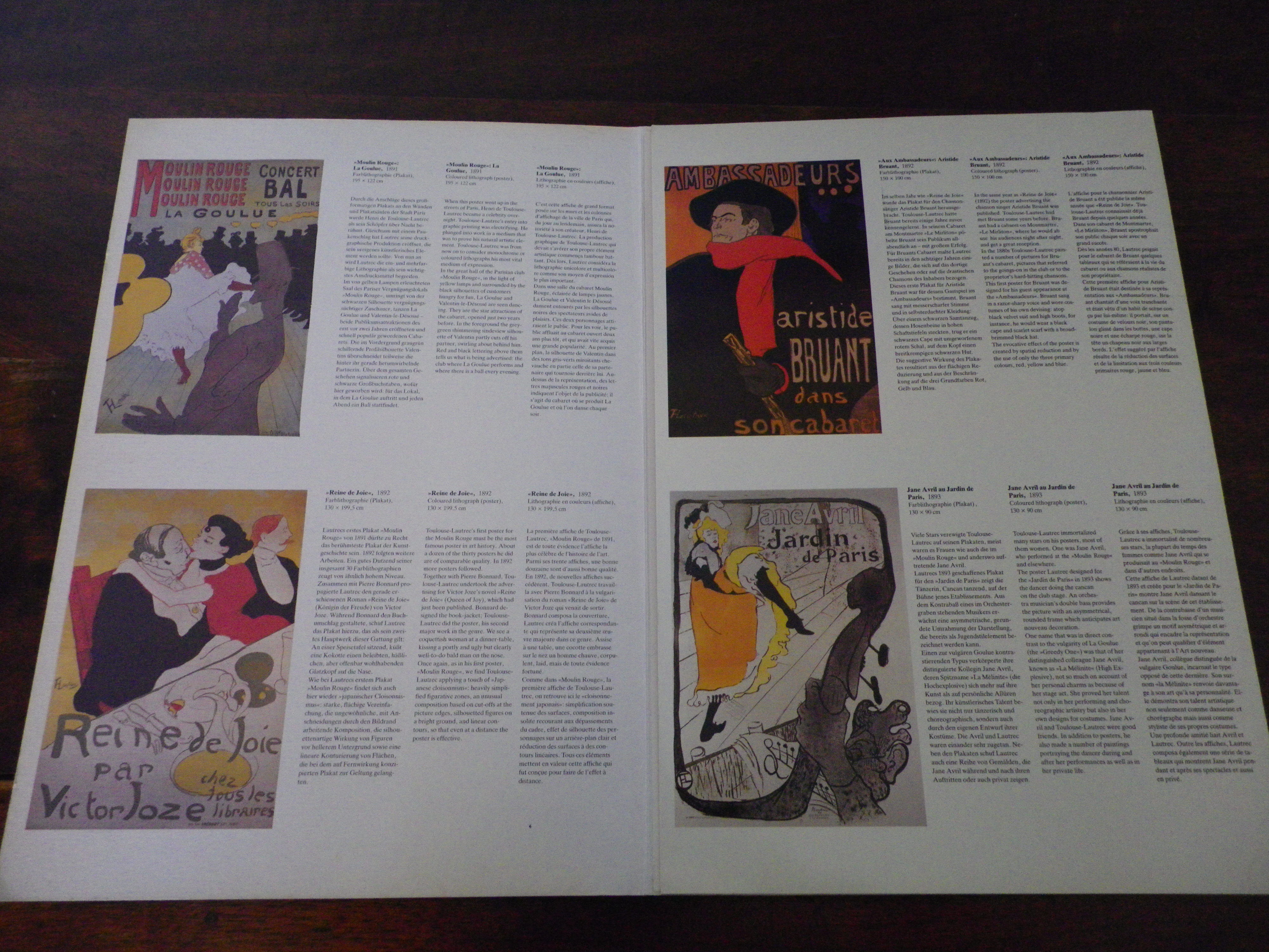 6 Toulouse-Lautrec posters, coloured glazed paper,31 x 44 cm, Taschen Posterbook