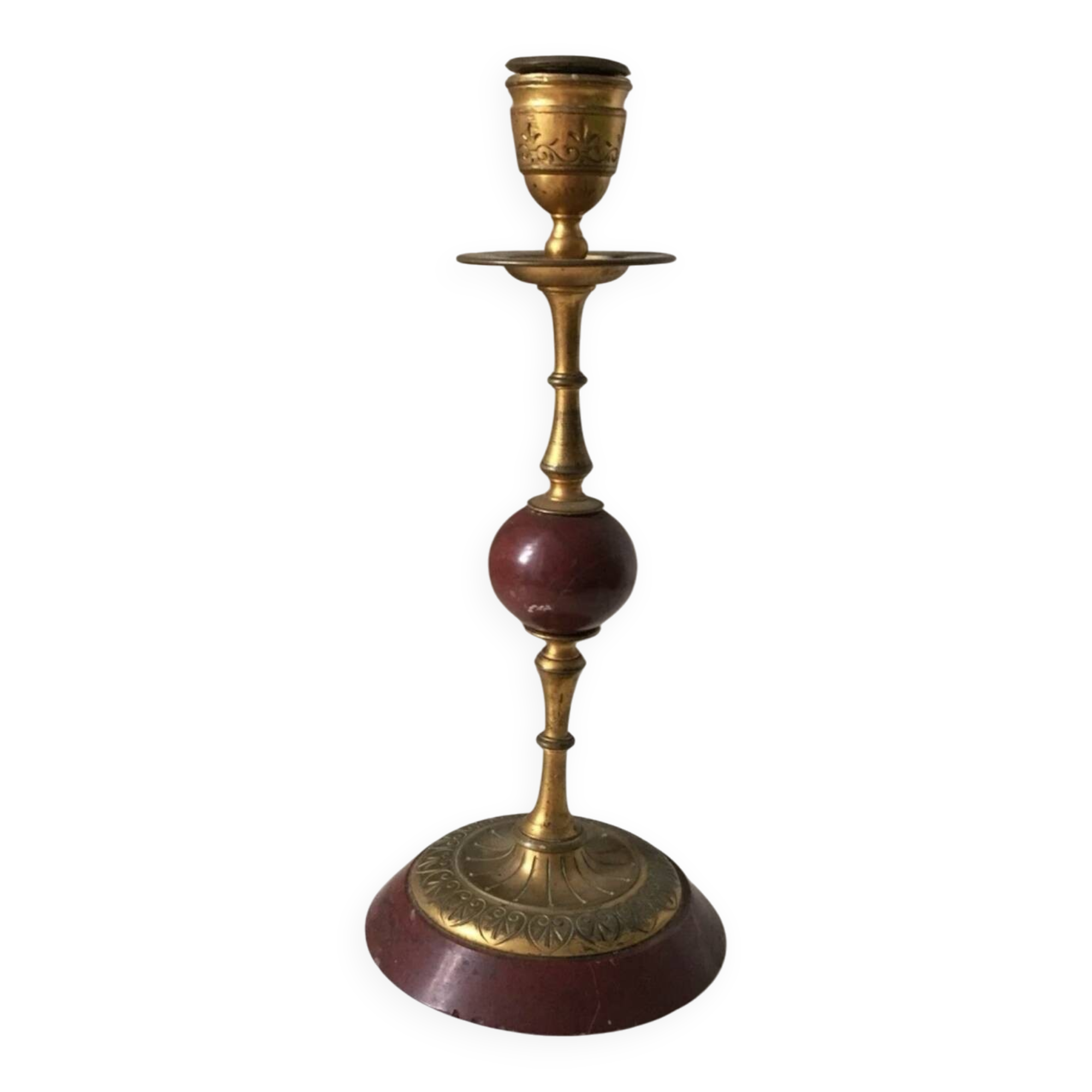 Antique beautiful hard stone candlestick, jasper, red marble, 19th century