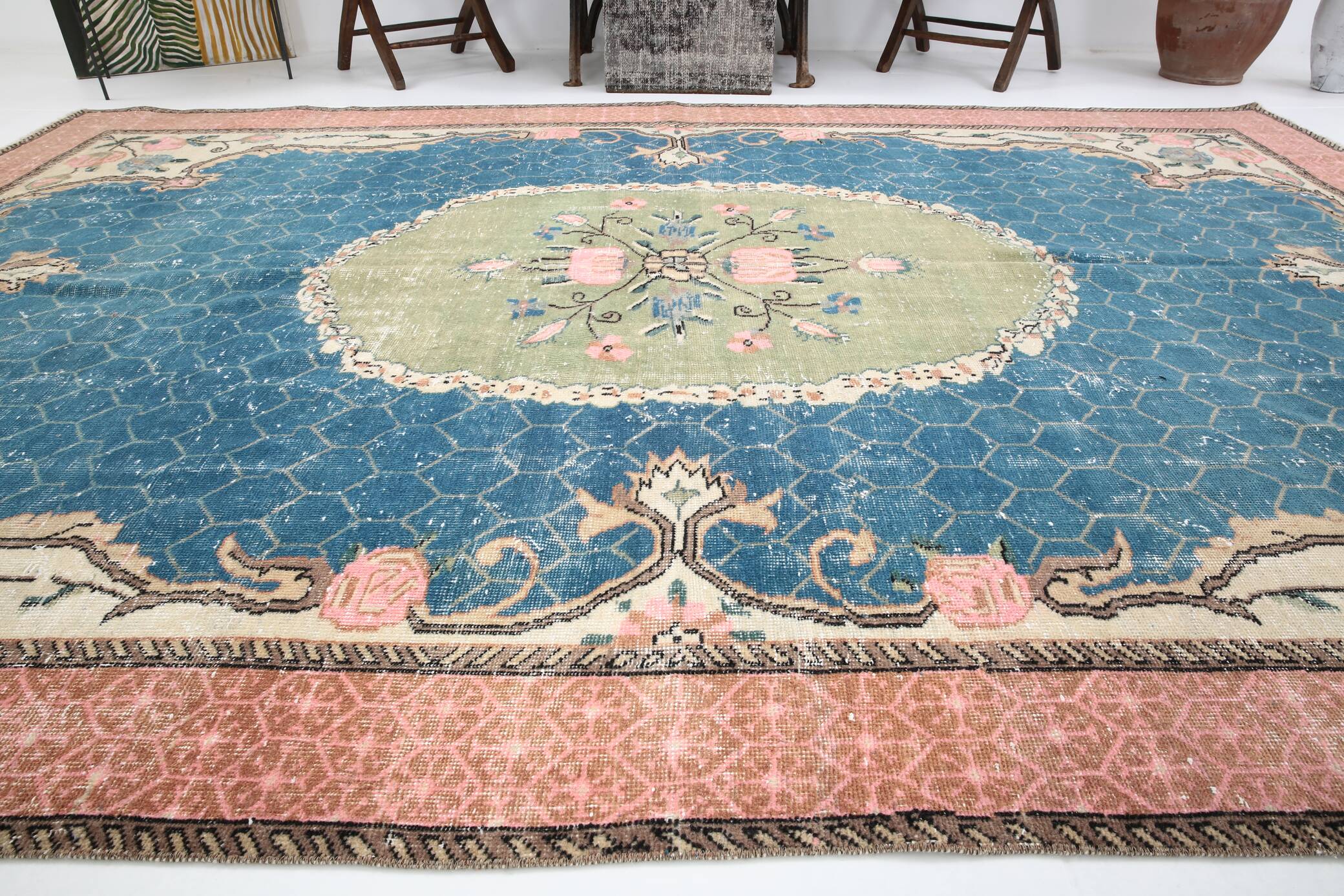 7x10 Blue & Green Handmade Turkish Vintage Rug, 211x320 Cm SK4996