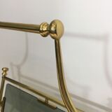 Neoclassical magazine rack in brass and blue glass