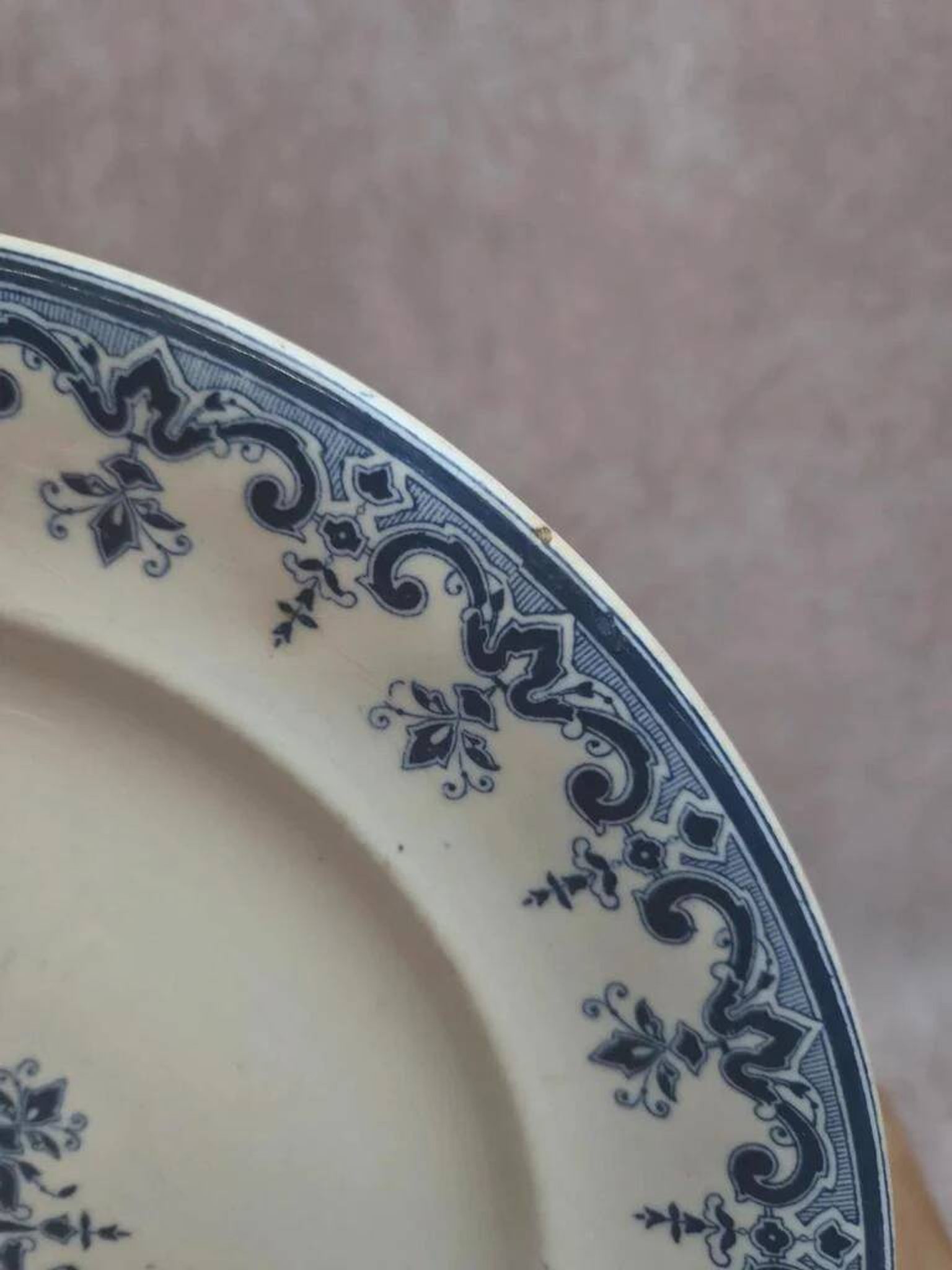 Antique plate Terre de Fer Clairefontaine Rouen blue decoration
