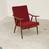 Pair of burgundy boomerang armchairs Antonin Suman Ton Bystrice (Thonet)