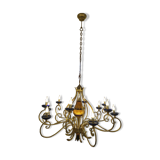 Masca chandelier in gilded wrought iron with gold leaf Aladdin Collection 12 branches in very good condition.