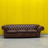 Original English Chesterfield 3-Seater Sofa – Handcrafted Brown Leather