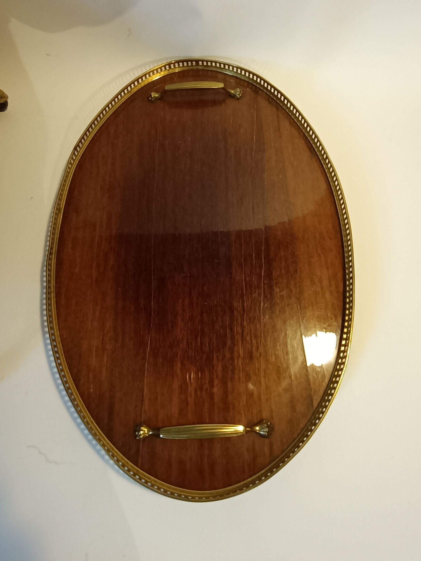Rolling table dessert in golden brass and solid mahogany 1950/60