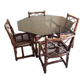 Table et chaises bambou années 70