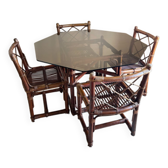 Table et chaises bambou années 70