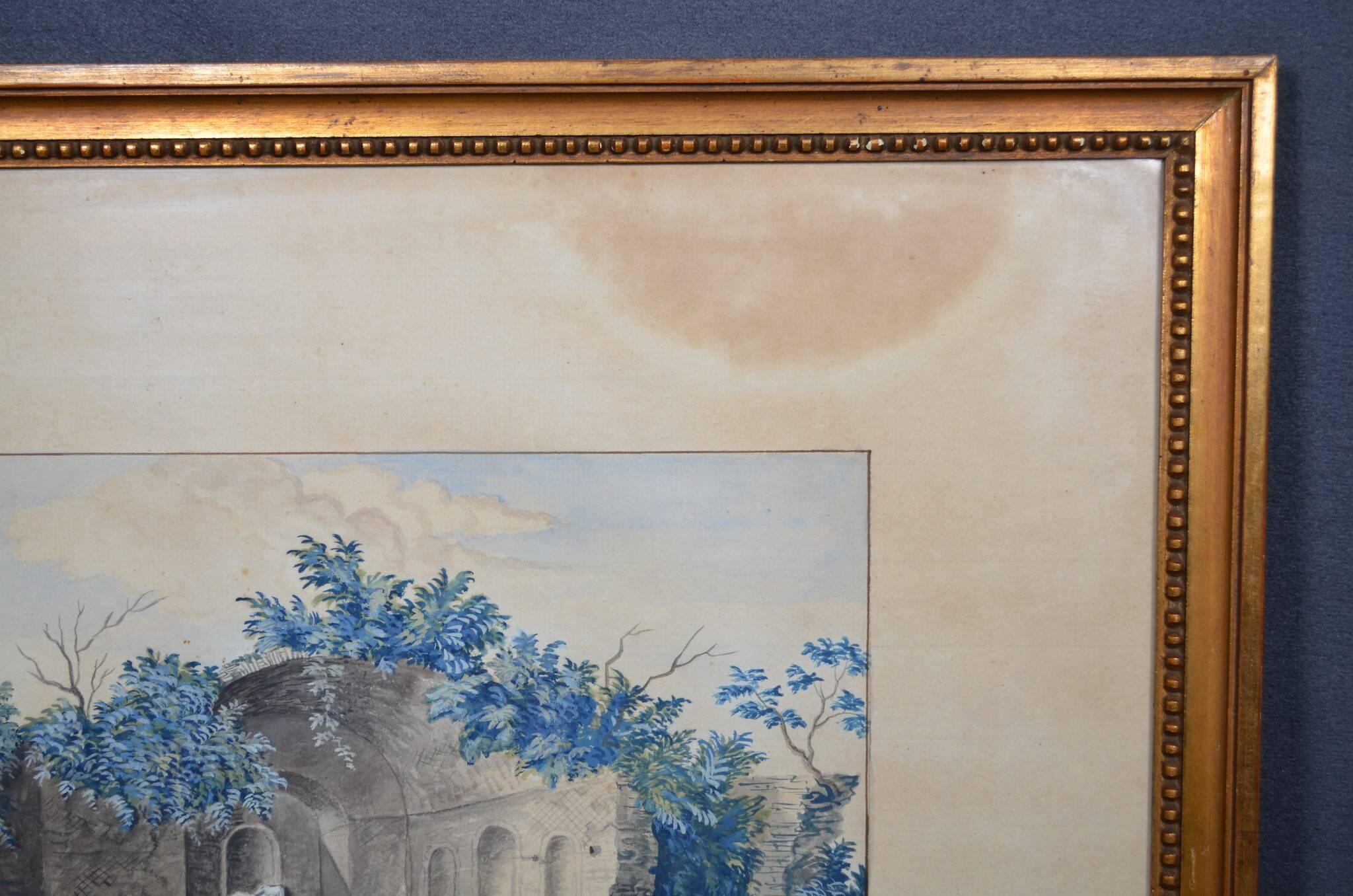 Ecole Italienne du XIXème siècle  « La source de la nymphe Egérie » Gouache