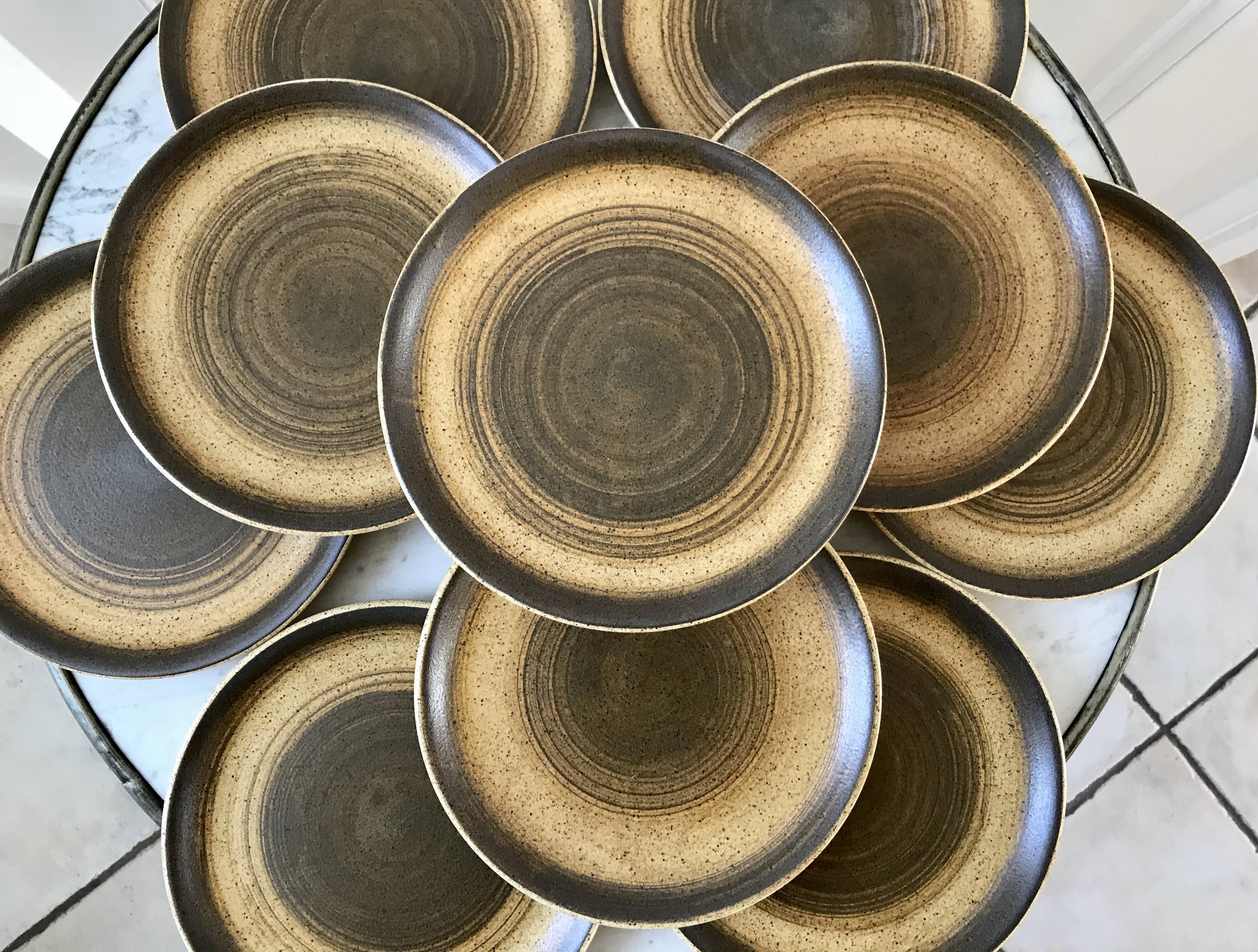 Set of 10 hand-painted Longchamp sandstone dessert plates