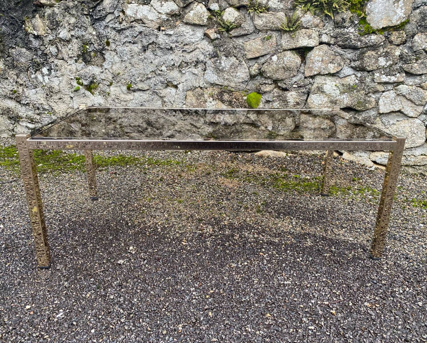 VINTAGE 1970 RECTANGULAR COFFEE TABLE GOLDEN SMOKED BROWN GLASS