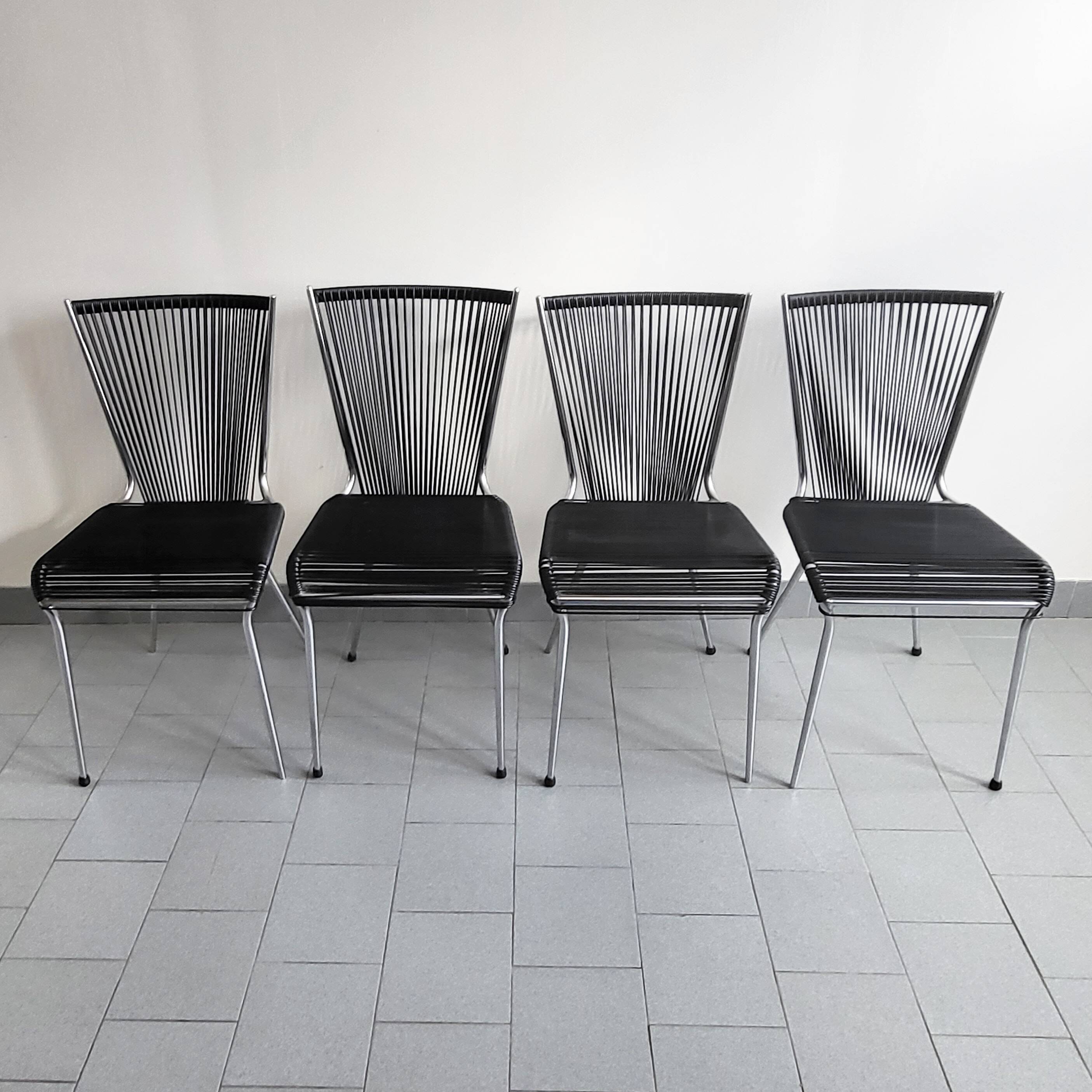 Set of 4 vintage scoubidou chairs 1960