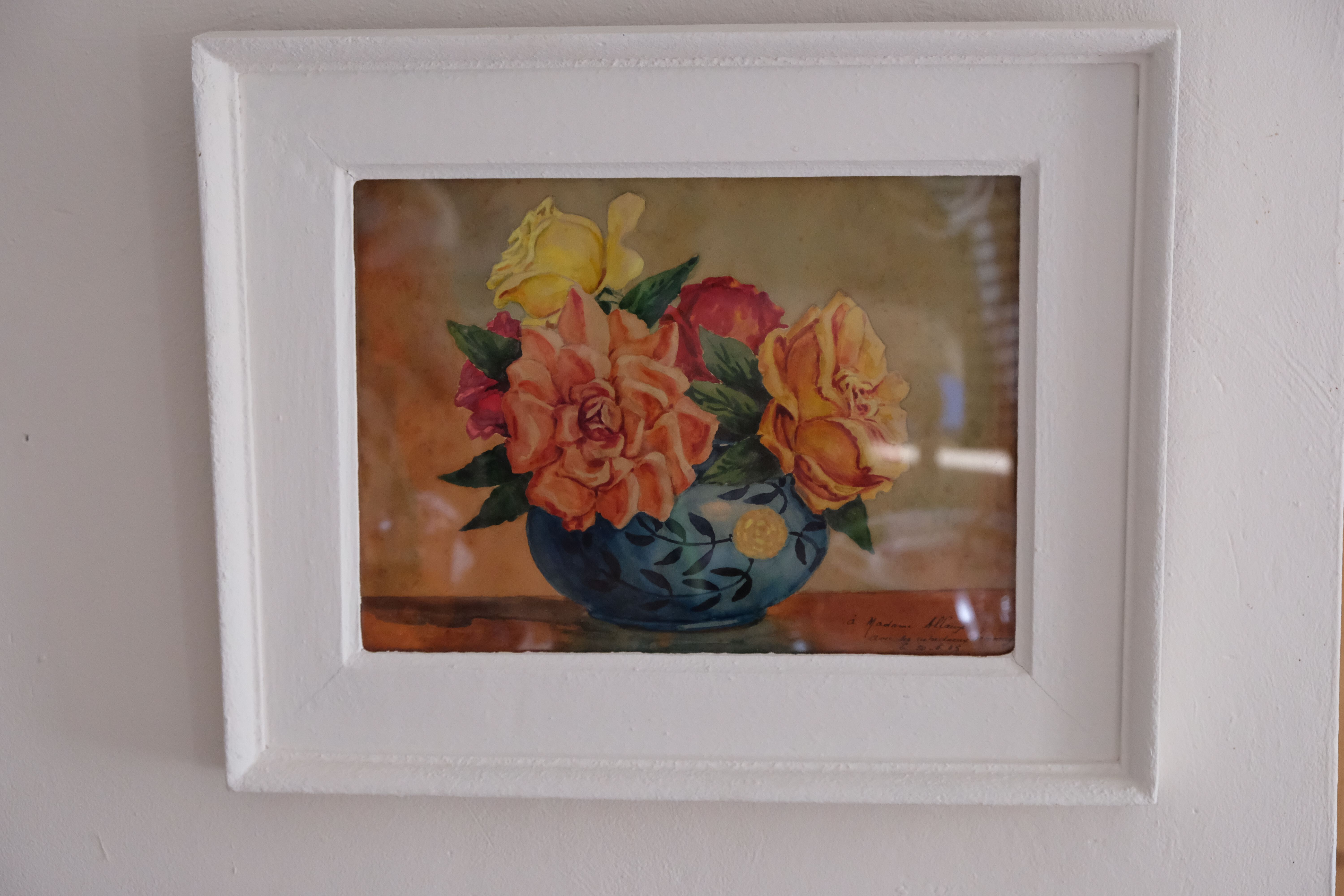 Painting bouquet of flowers, watercolor 1945, dated, signed and autographed