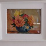 Tableau bouquet de fleurs,  aquarelle 1945, daté, signé et dédicacé