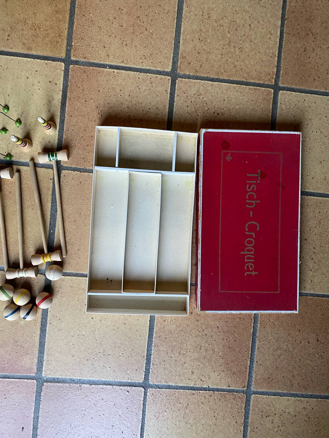 Antique wooden table croquet set