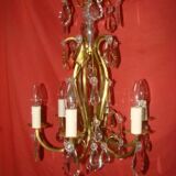 Six-armed crystal cage light fixture from the early 20th century