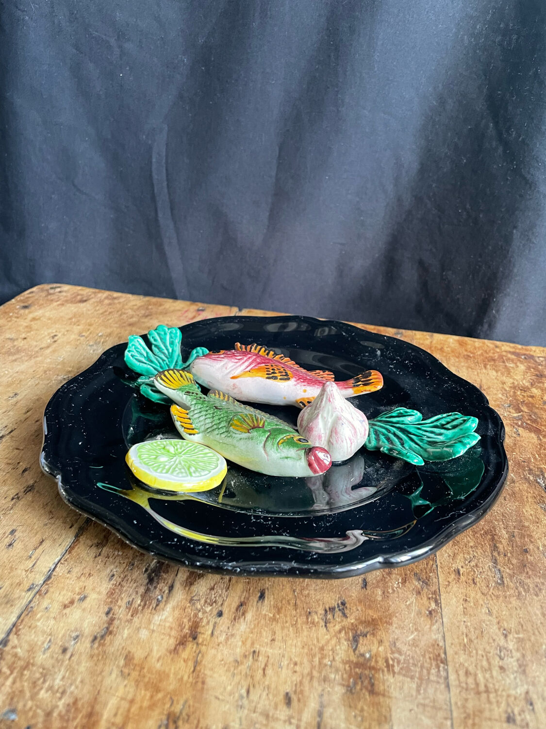 Vallauris majolica barbotine wall plate 1950