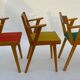 3 french design chairs chene light red yellow green 1960