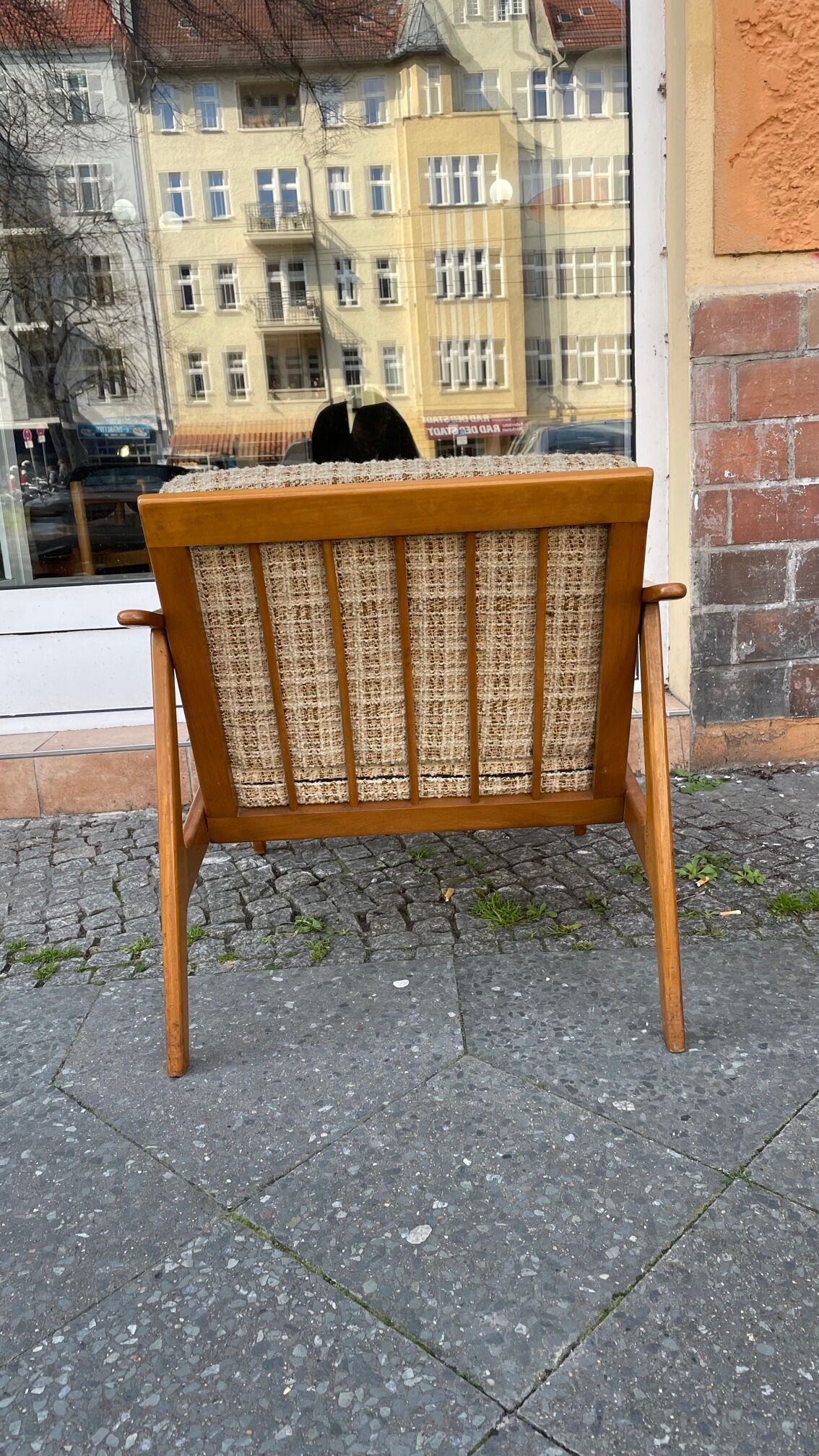 Scandinavian armchair in wood and wool 60s
