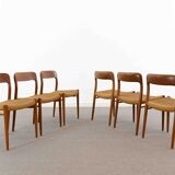 Set 6 Teak and Paper Cord Dining Chairs by Niels O. Moller, Model 75