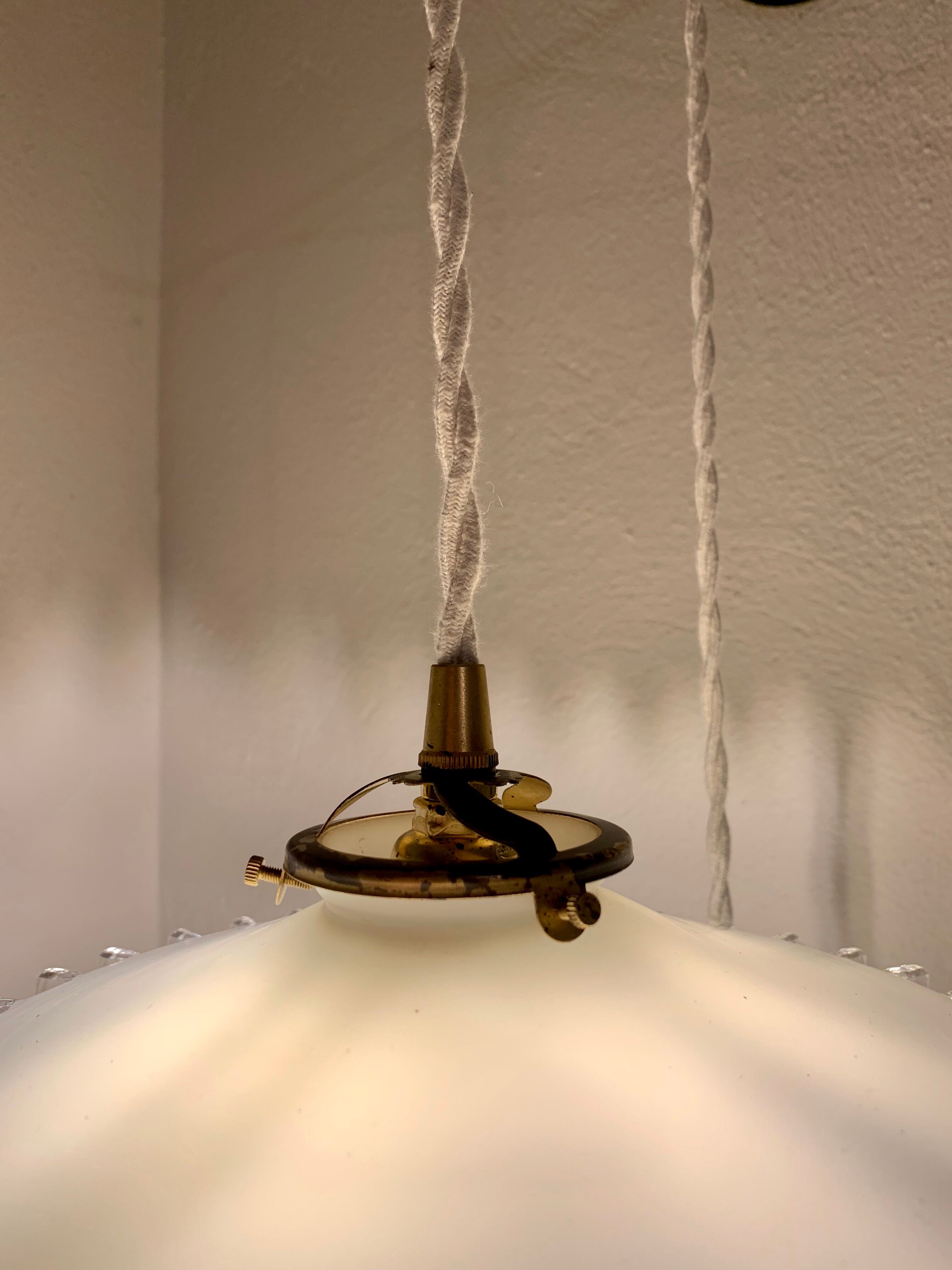 Pair of serrated opaline pendant lamps