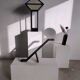 Japanese lamp in black lacquered wood and rice paper H:75cm