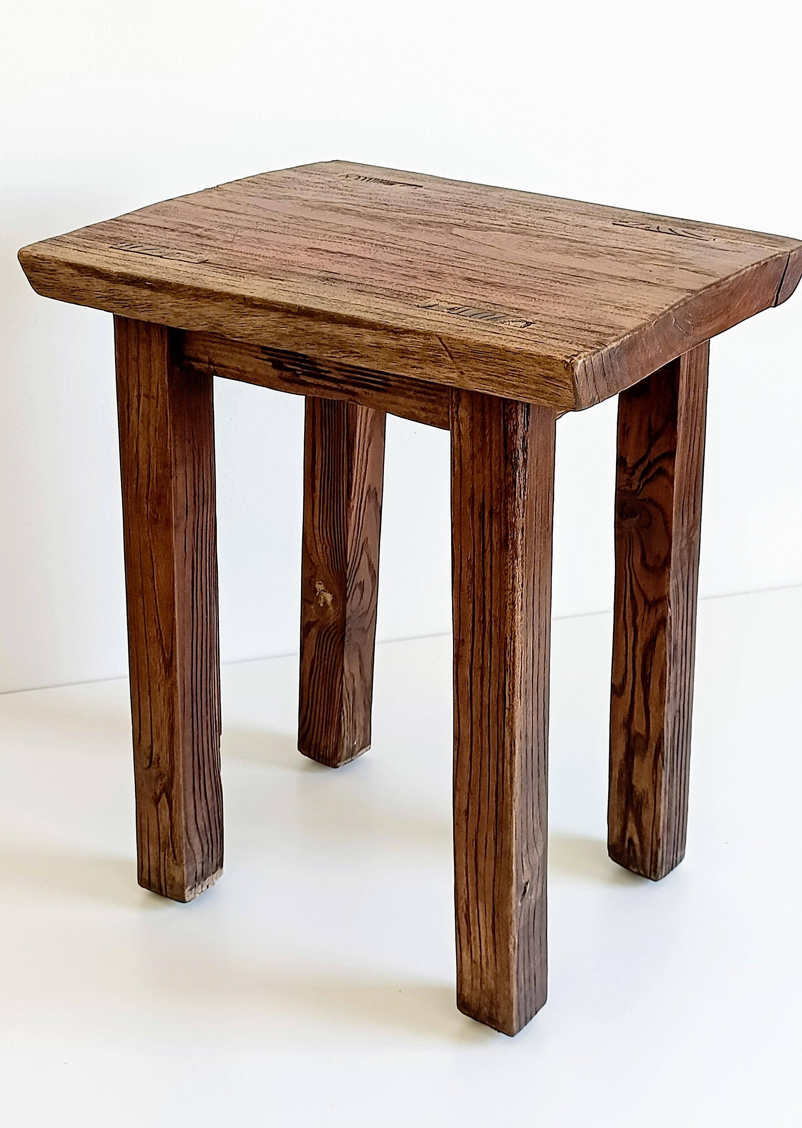 Spanish Baroque Oak Side Table or Stool, Wabi-Sabi Style, 18th C.