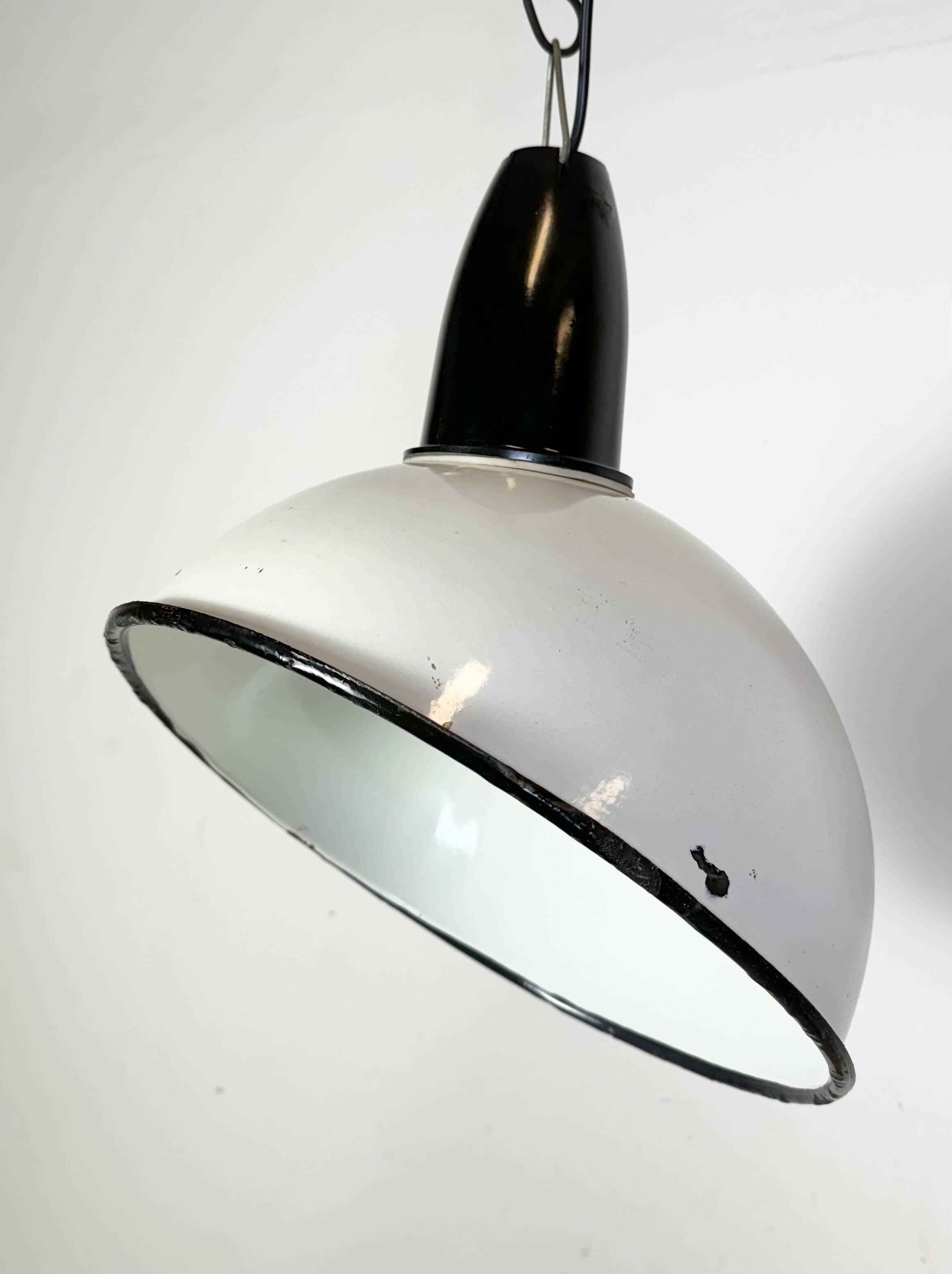 Industrial Soviet White Enamel Pendant Lamp, 1960s