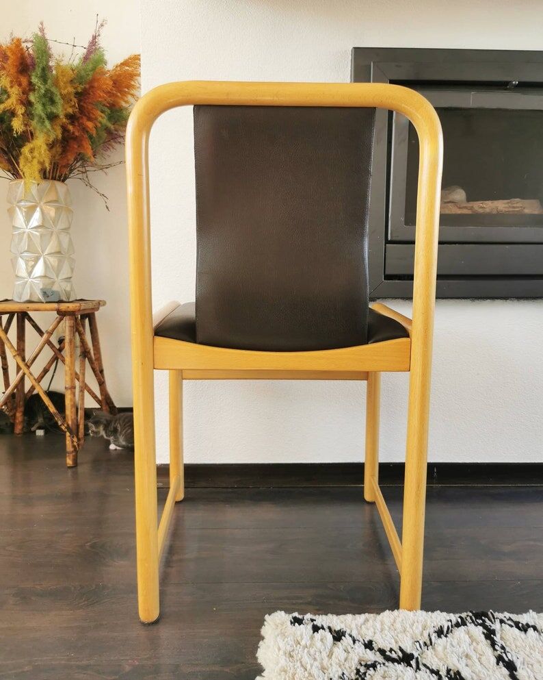 Vintage wooden chair with skai leather seat, 1990