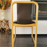 Vintage wooden chair with skai leather seat, 1990