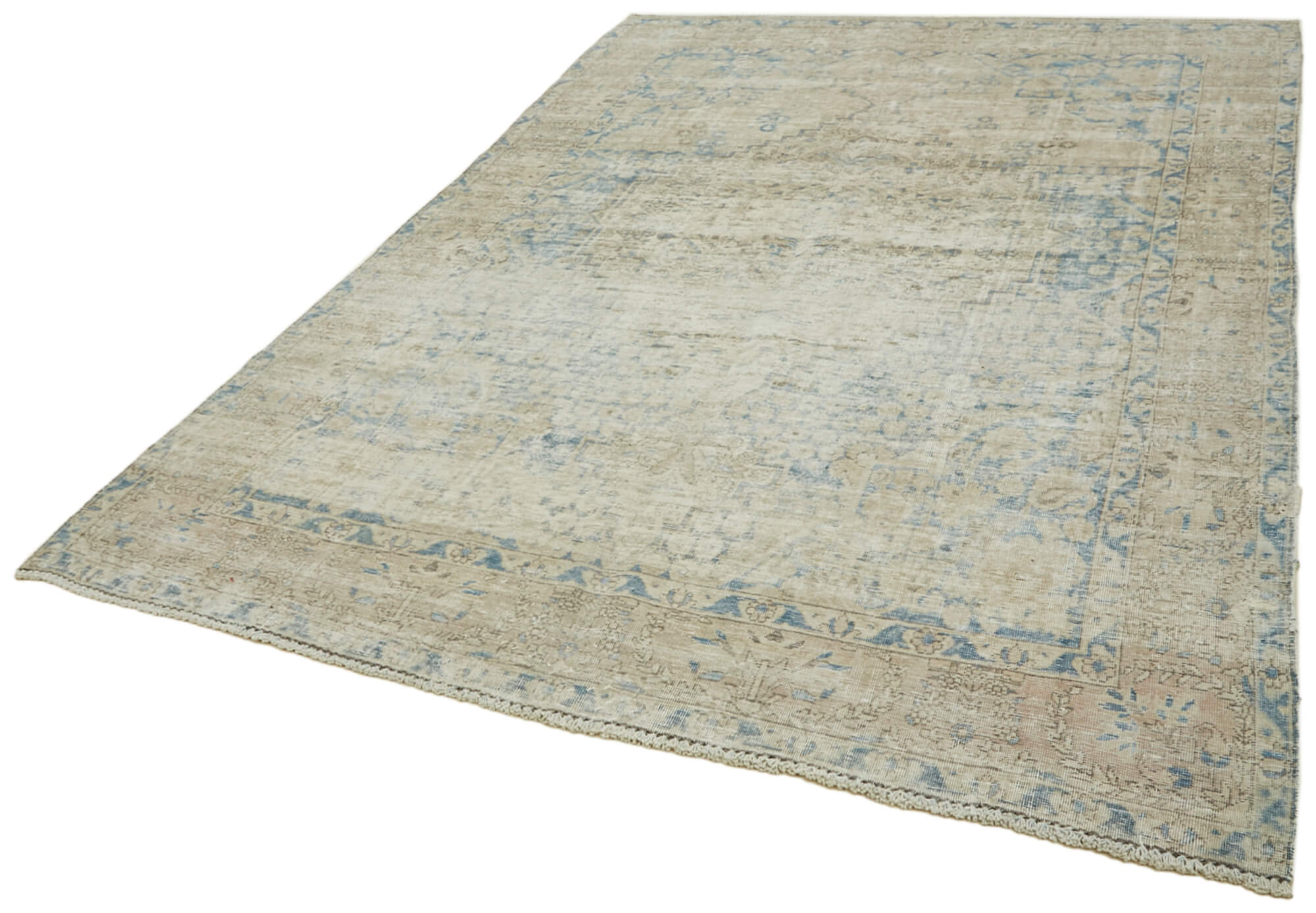 Hand-Knotted Persian Antique 1970s 210 cm x 294 cm Beige Wool Carpet