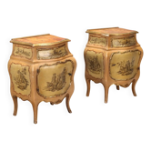 Antique bedside tables in Baroque style, wooden, Italy, 20th century.