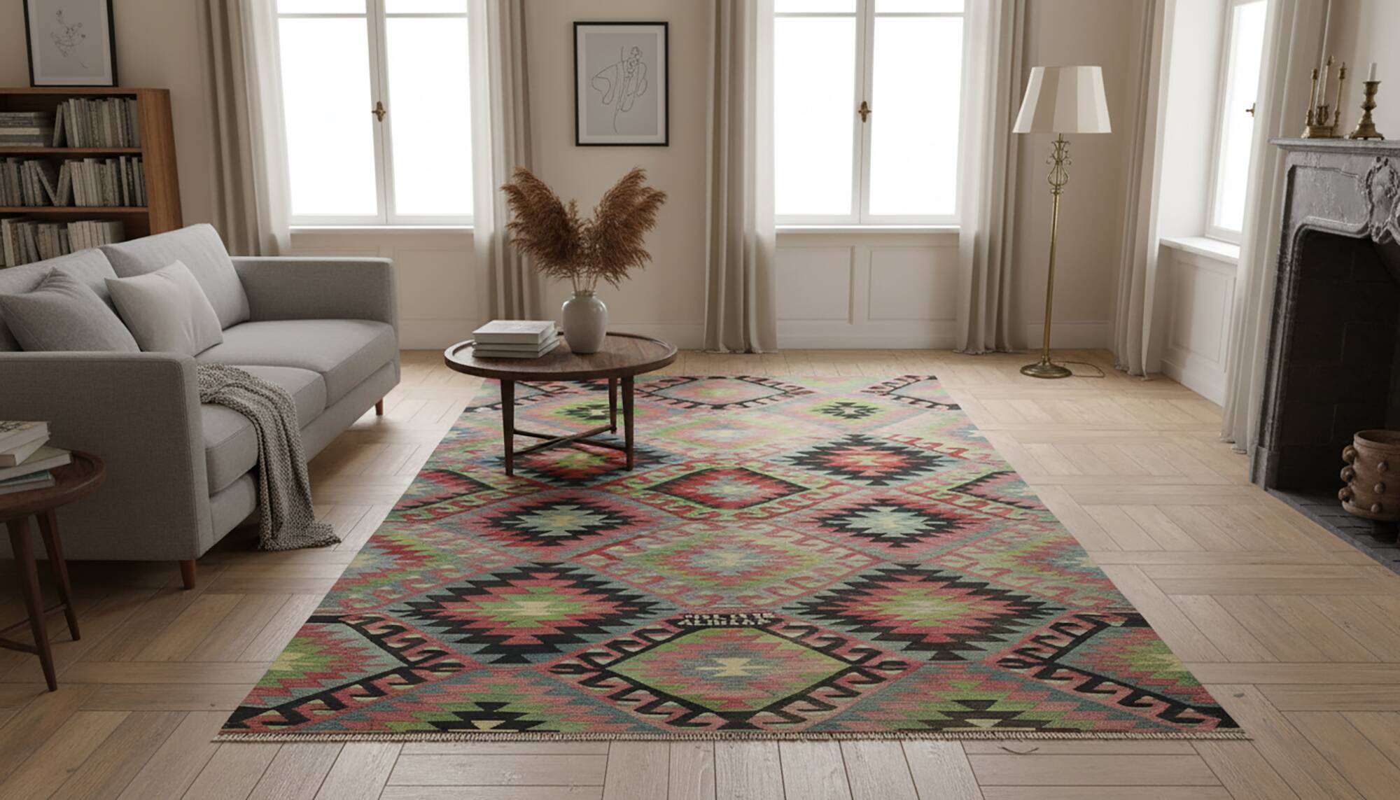Turkish Kilim Yoruk Vintage 178x284 cm Geometric Beige and Red