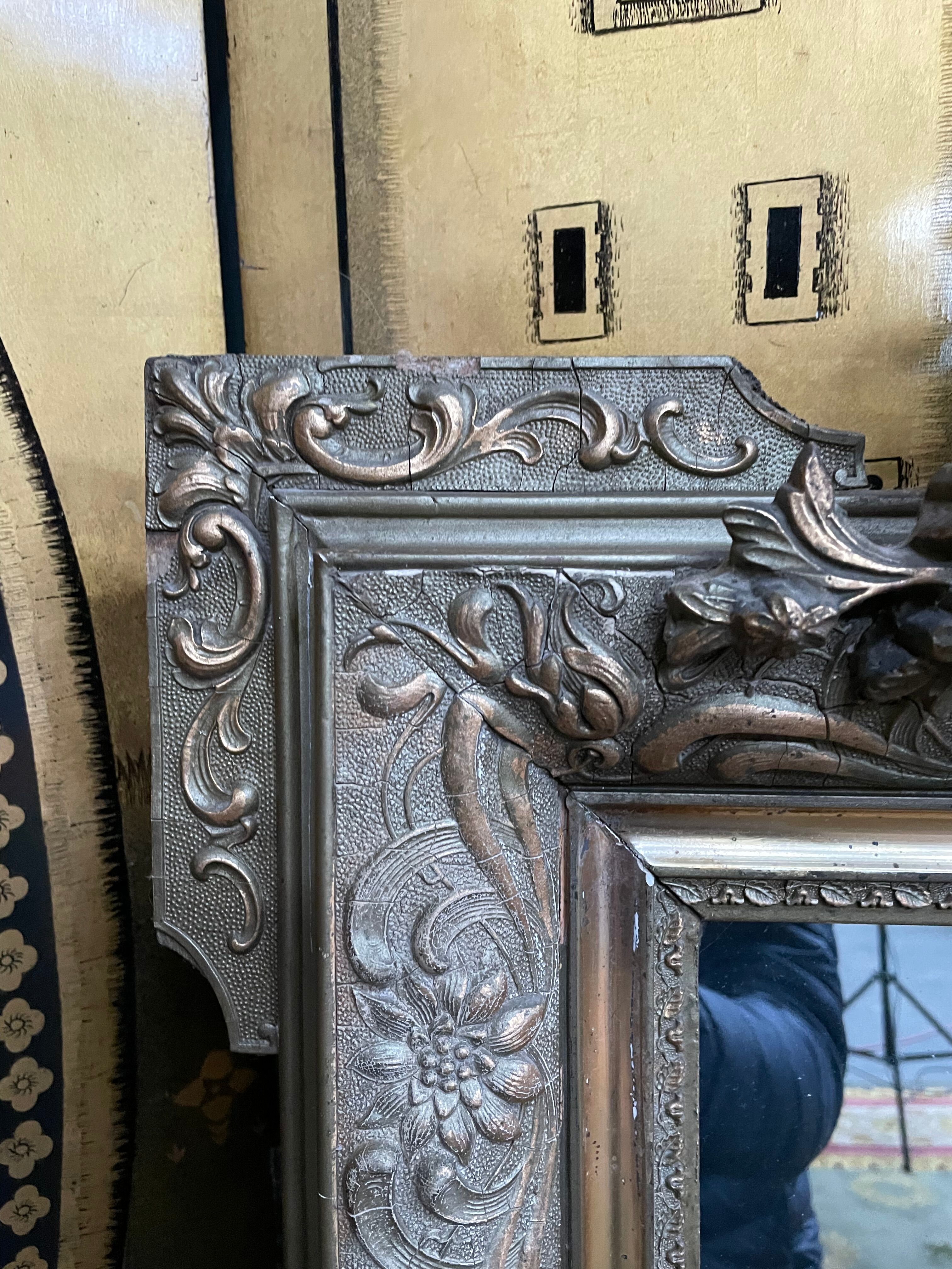 Napoleon iii pediment mirror in gilded stucco and green patina