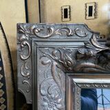 Napoleon iii pediment mirror in gilded stucco and green patina