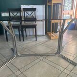 Large 70s dining table – chrome base and glass top
