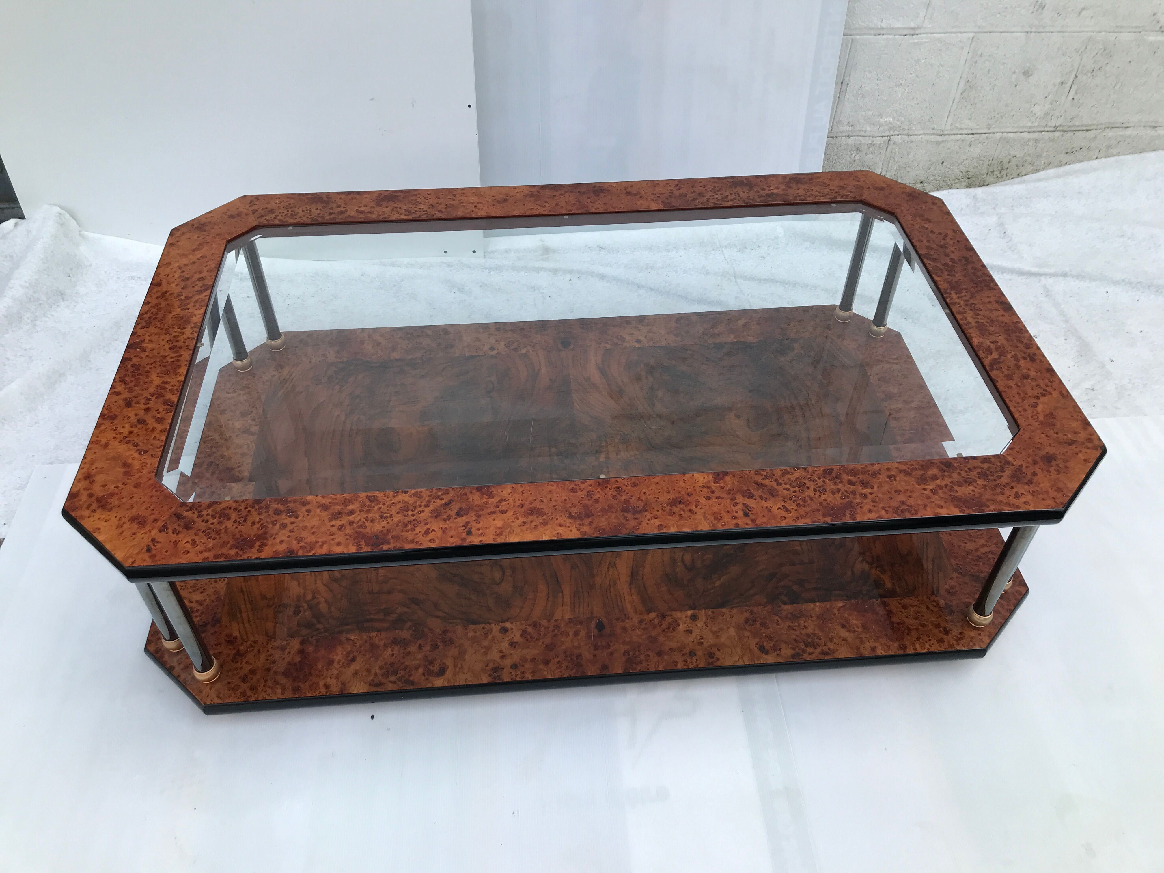 Elm magnifying glass coffee table and glass 60s