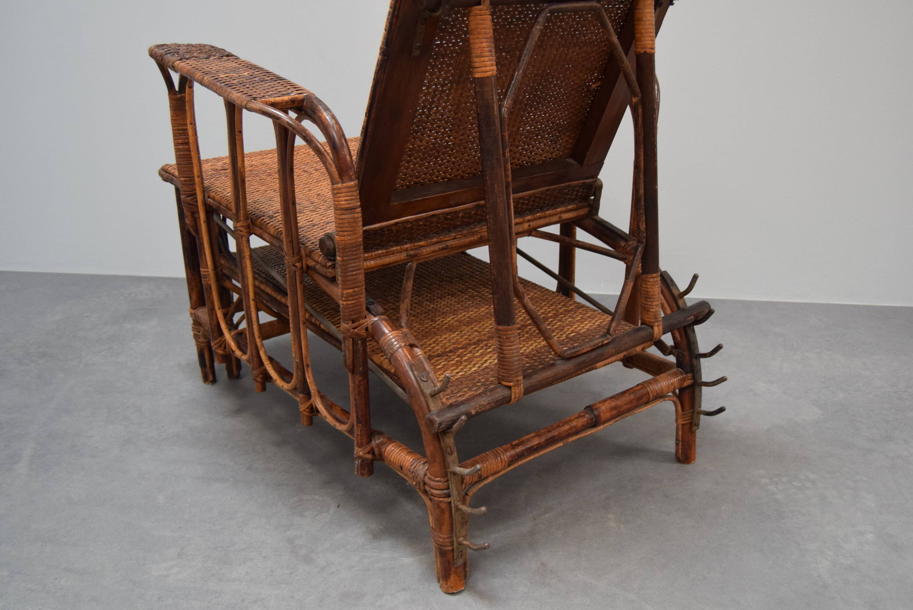 Rare Vintage Bauhaus Rattan & Bamboo Chair with Ottoman by Erich Dieckmann