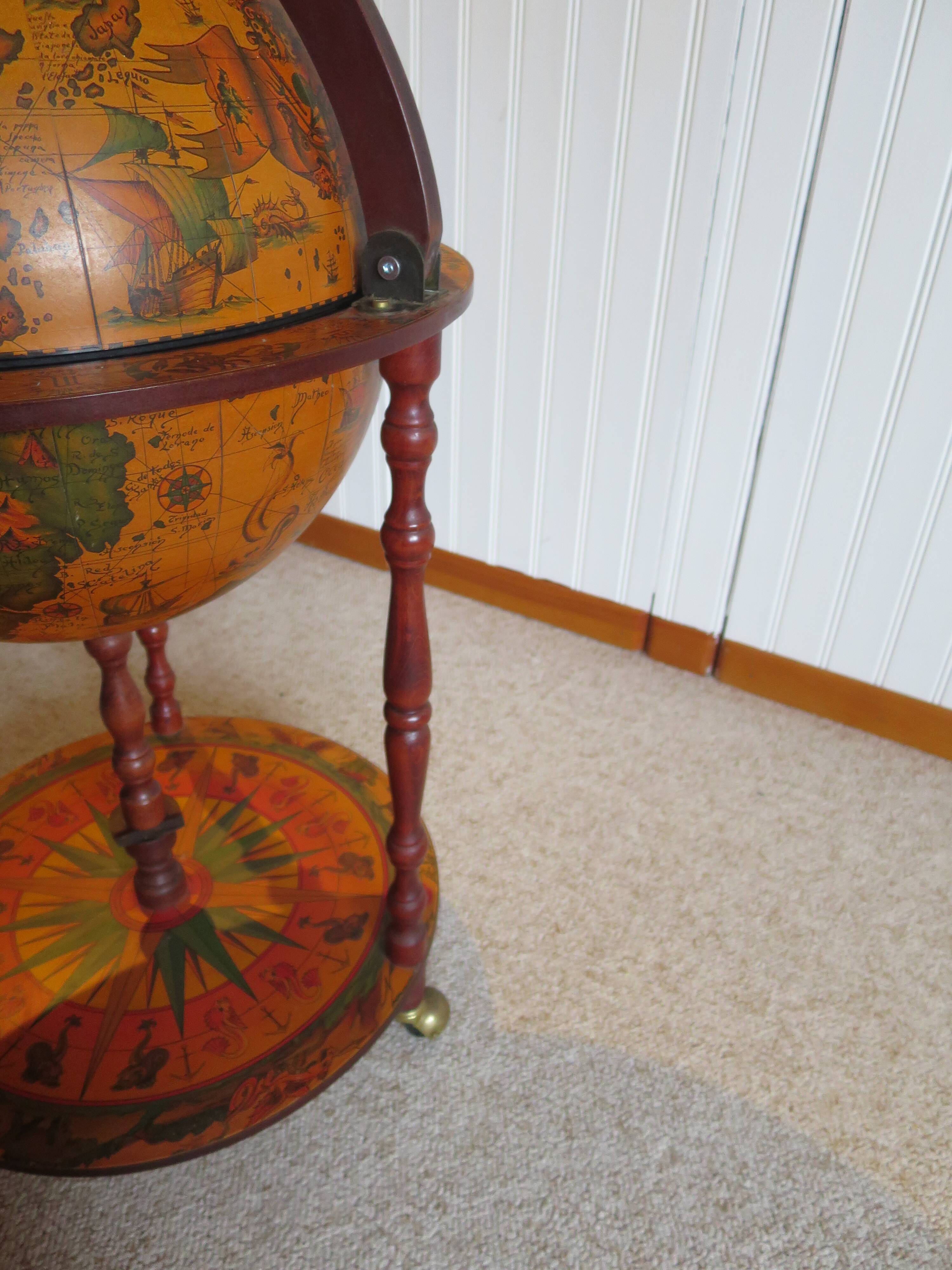 Vintage globe bar cabinet, colonial style, Italy, 1970s