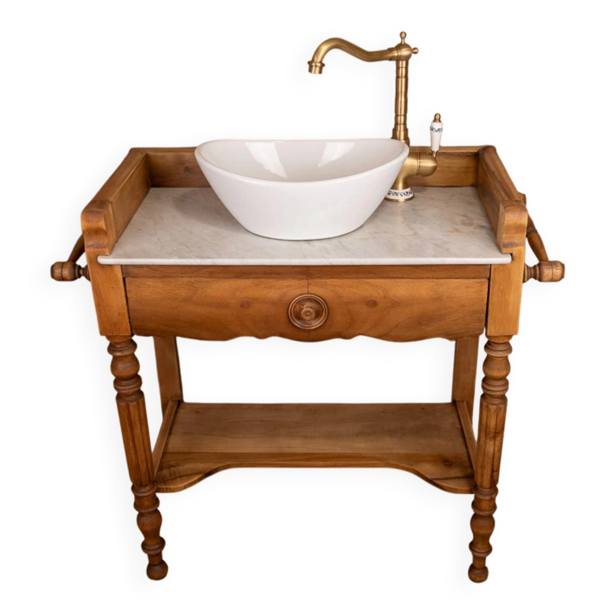 Marble and wood washbasin furniture in Louis-Philippe style.