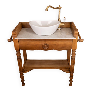 Meuble vasque marbre et bois de
