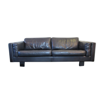 Large black leather sofa by Skalma