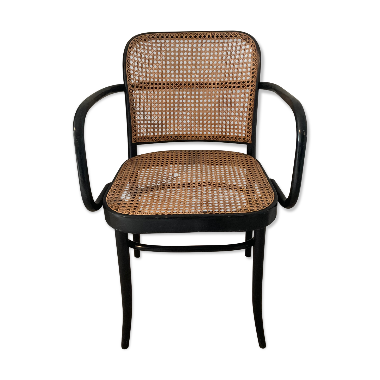 Canned bistro armchair and curved wood from the 60s