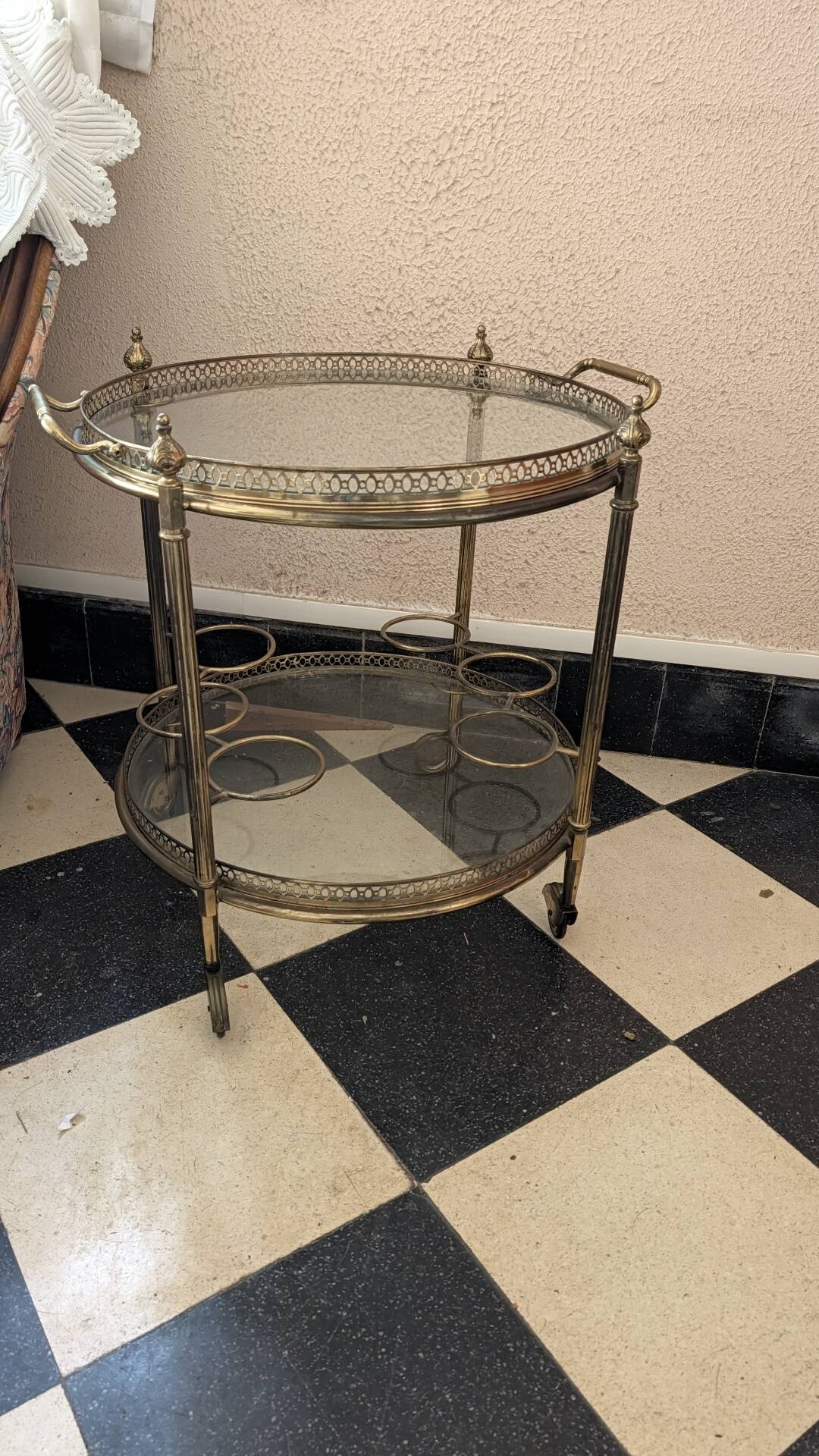 Desserte chariot bar en laiton et verre