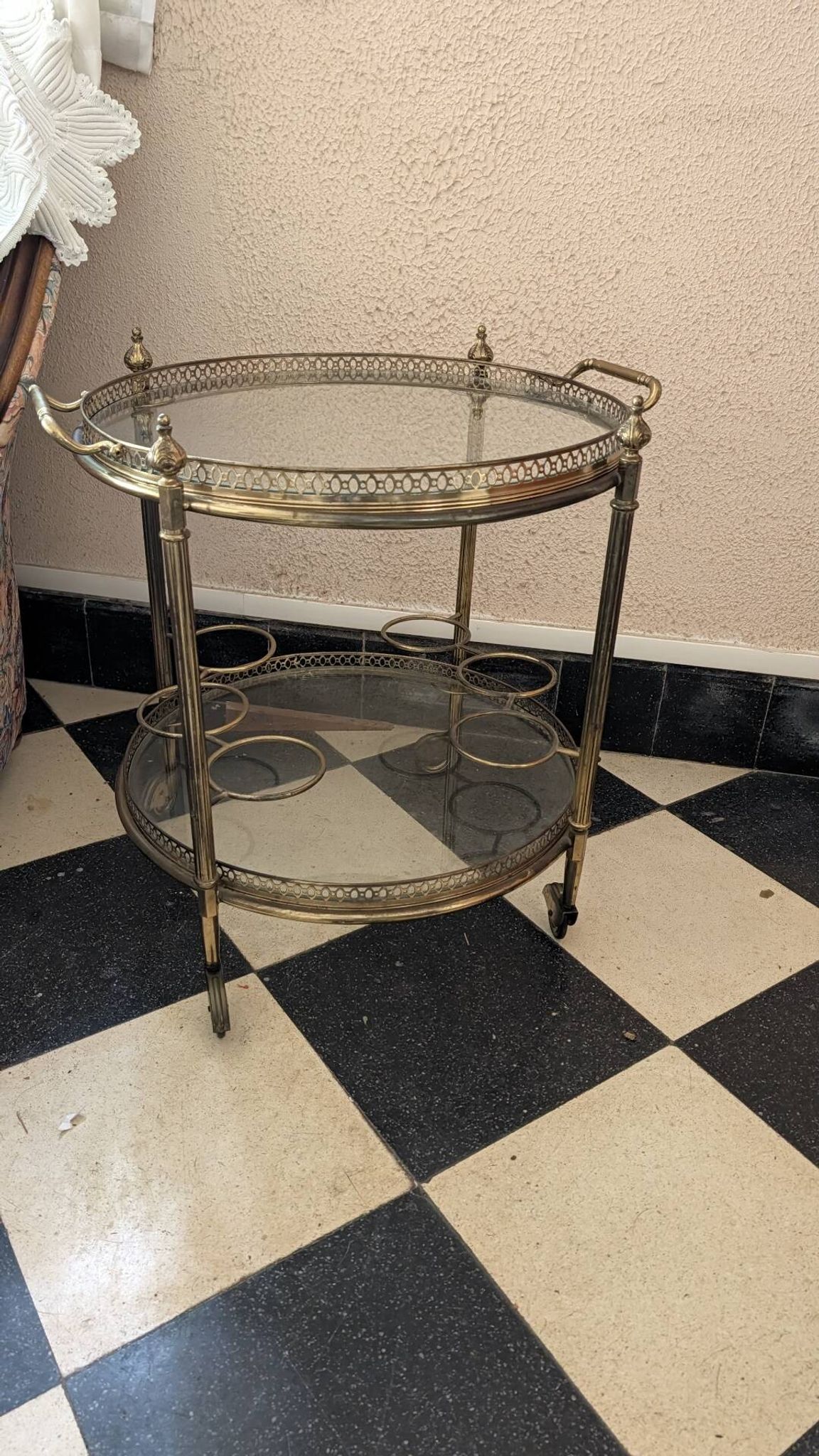 Brass and glass bar cart