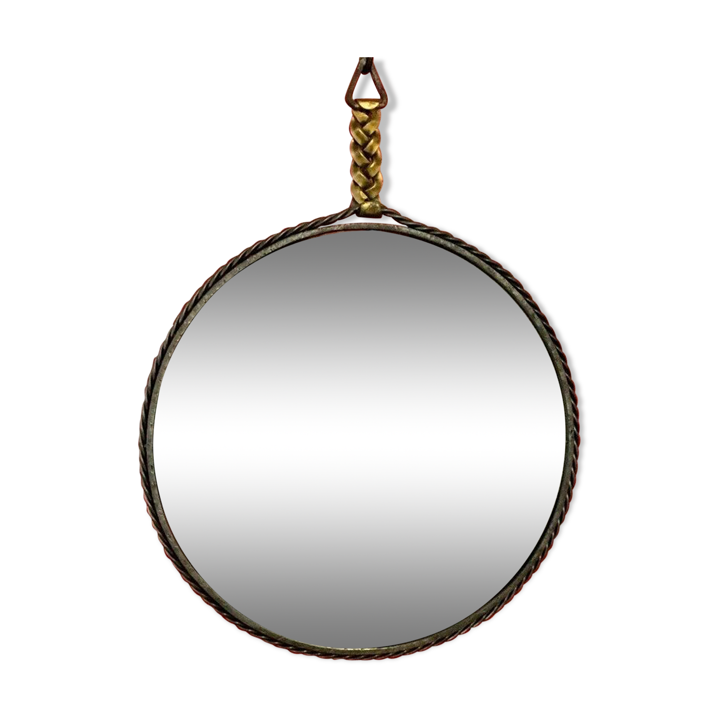 Mirror medallion suspended by a braid forged unique craft 64cm