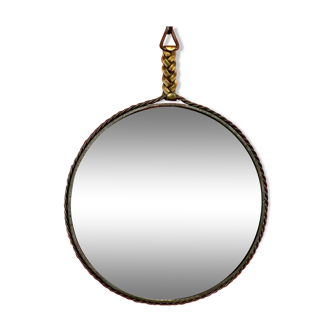 Mirror medallion suspended by a braid forged unique craft 64cm