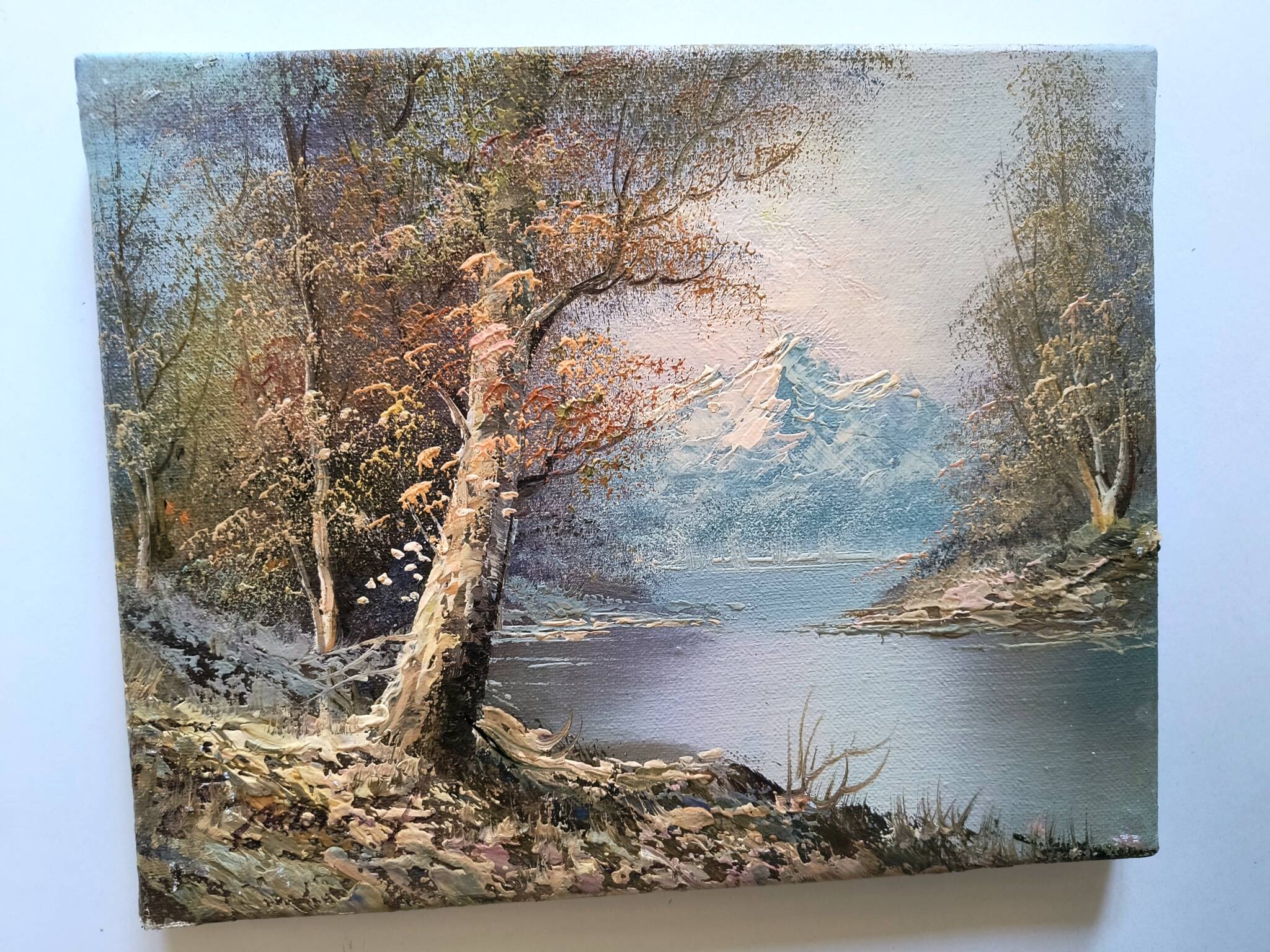 Antique oil painting – Lakeside – nature and tranquility