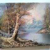Antique oil painting – Lakeside – nature and tranquility