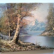 Antique oil painting – Lakeside – nature and tranquility