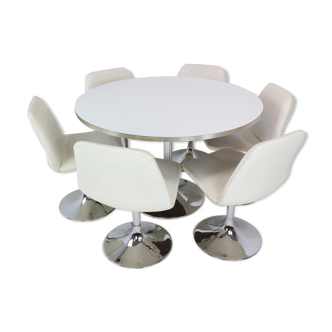 Table "Tulip" et six chaises Vinga Swivel par Börje Johanson 1970s